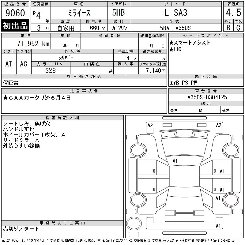 Daihatsu Mira e:S  с аукциона в Японии