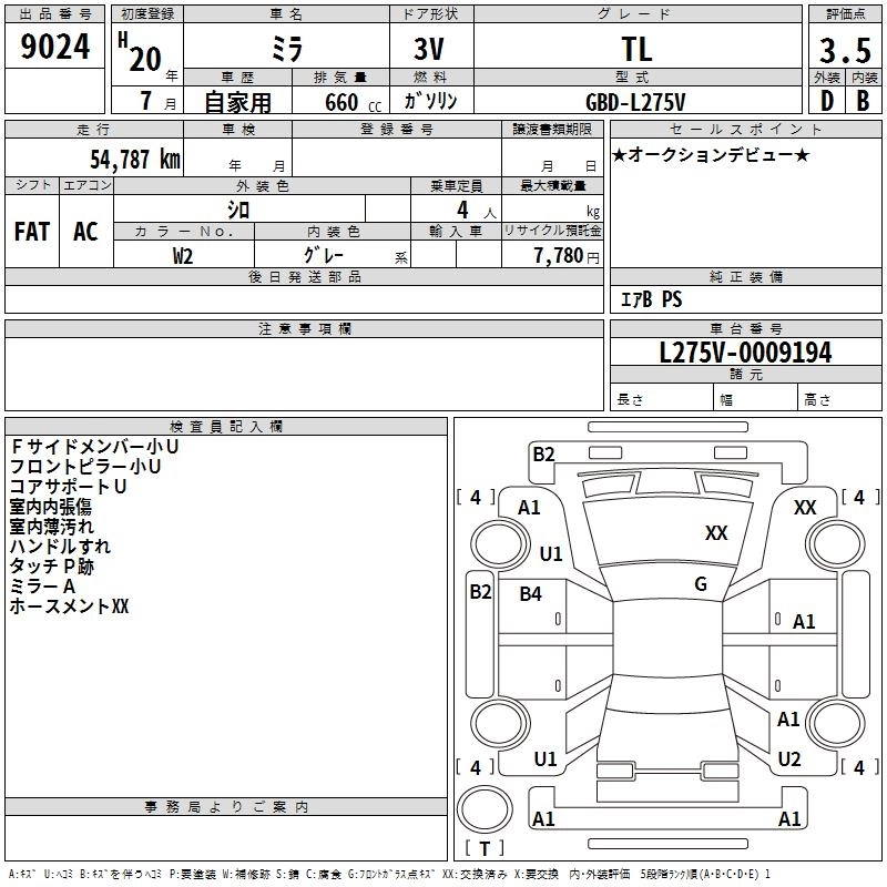 Daihatsu Mira  с аукциона в Японии