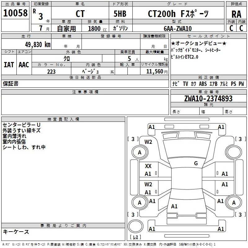 Lexus CT200h  с аукциона в Японии