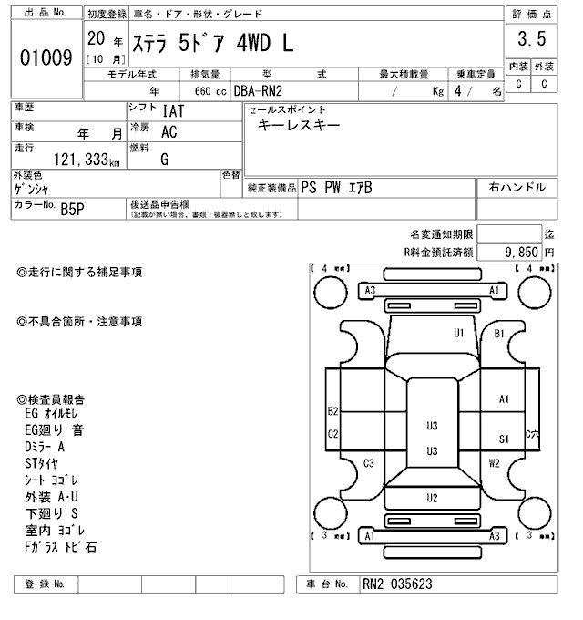 Subaru Stella  с аукциона в Японии