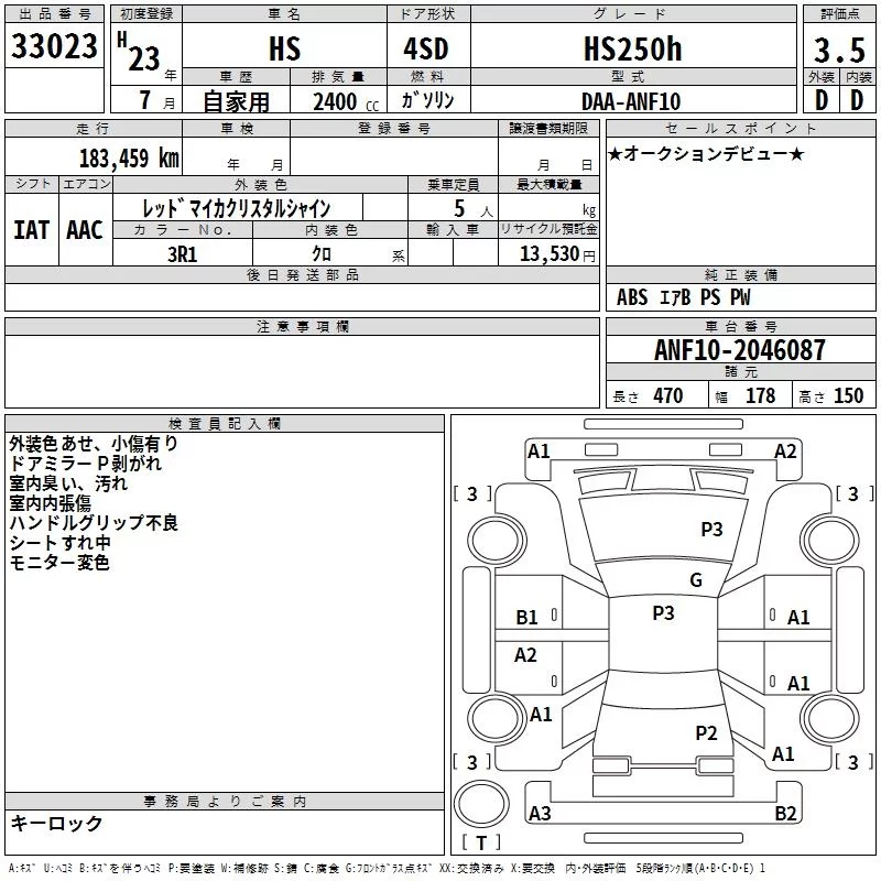 Lexus HS250h  с аукциона в Японии