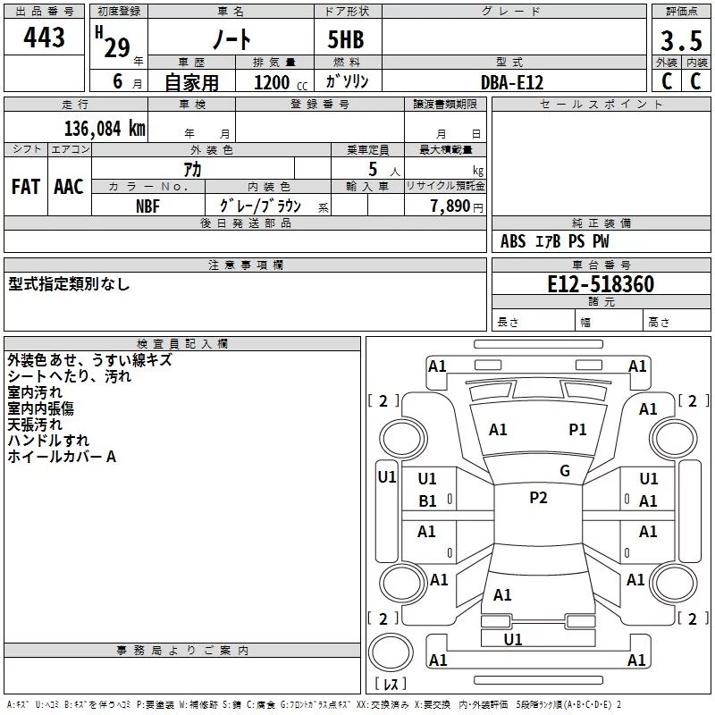 Nissan Note  с аукциона в Японии