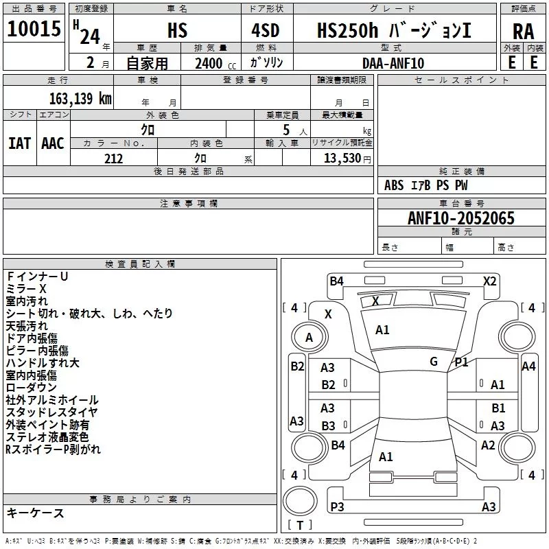 Lexus HS250h  с аукциона в Японии