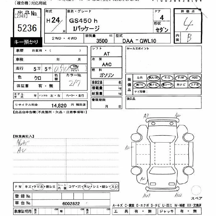 Lexus GS  с аукциона в Японии