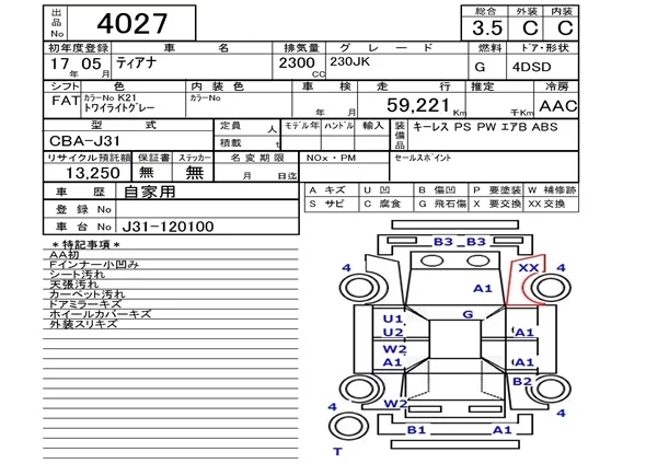 Nissan Teana  с аукциона в Японии