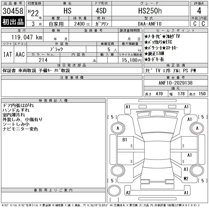 Lexus HS250h  с аукциона в Японии