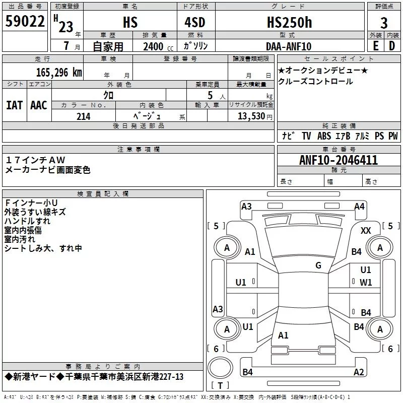 Lexus HS250h  с аукциона в Японии