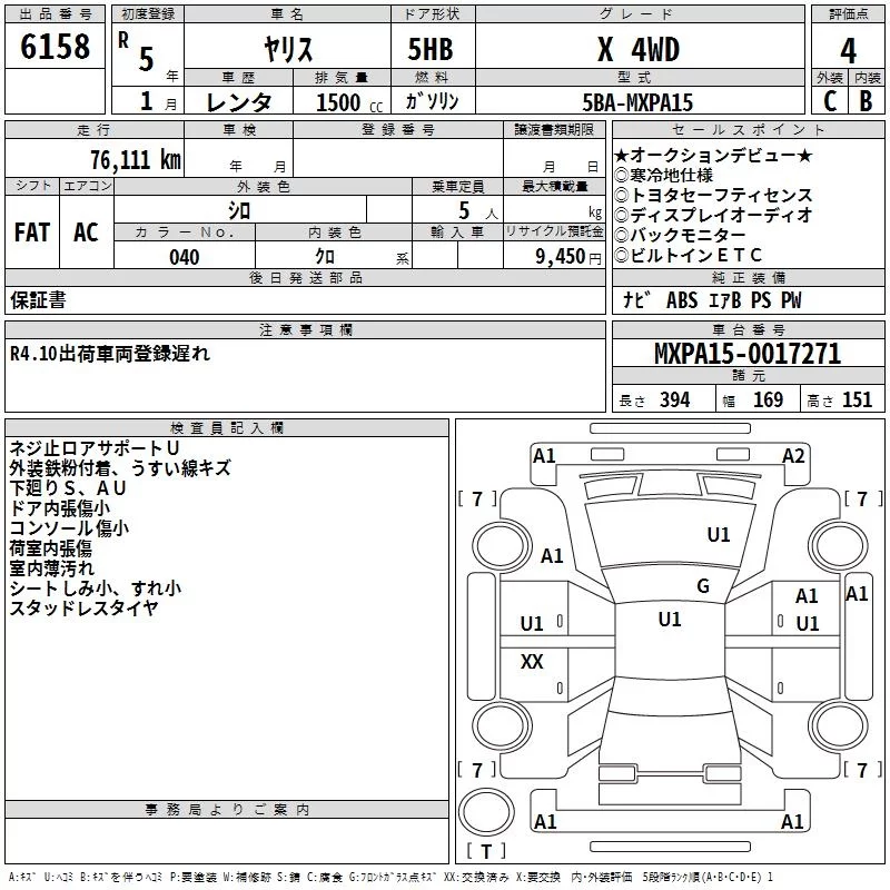 Toyota Yaris  с аукциона в Японии