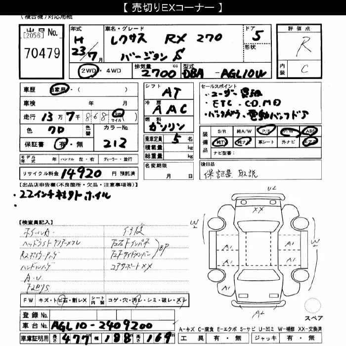 Lexus RX270  с аукциона в Японии