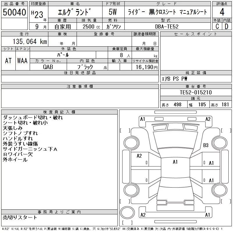 Nissan ELGRAND RIDER BLACK CROSS MANUAL SEAT, миниатюра 6
