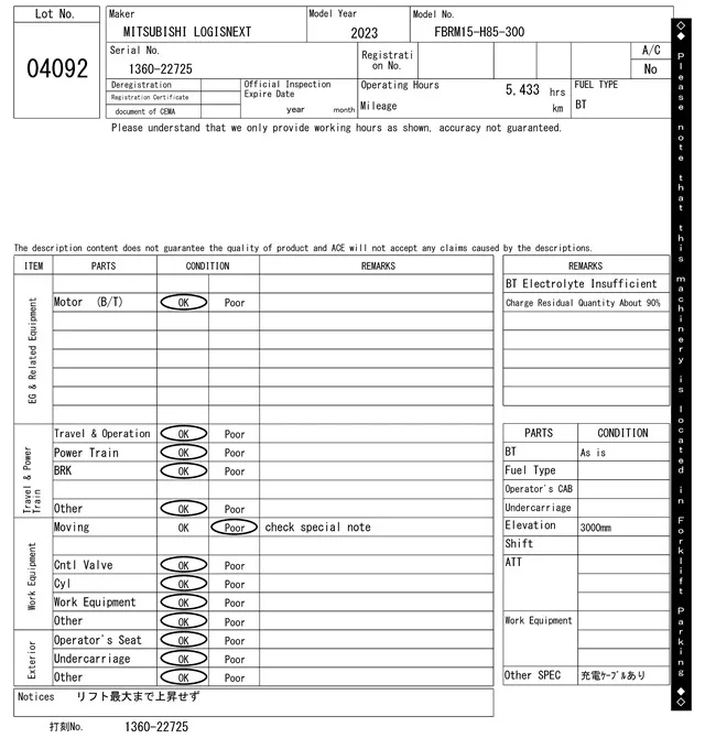 MITSUBISHILOGISNEXT FBRM15-H85-300, 2023 — купить с аукциона Японии